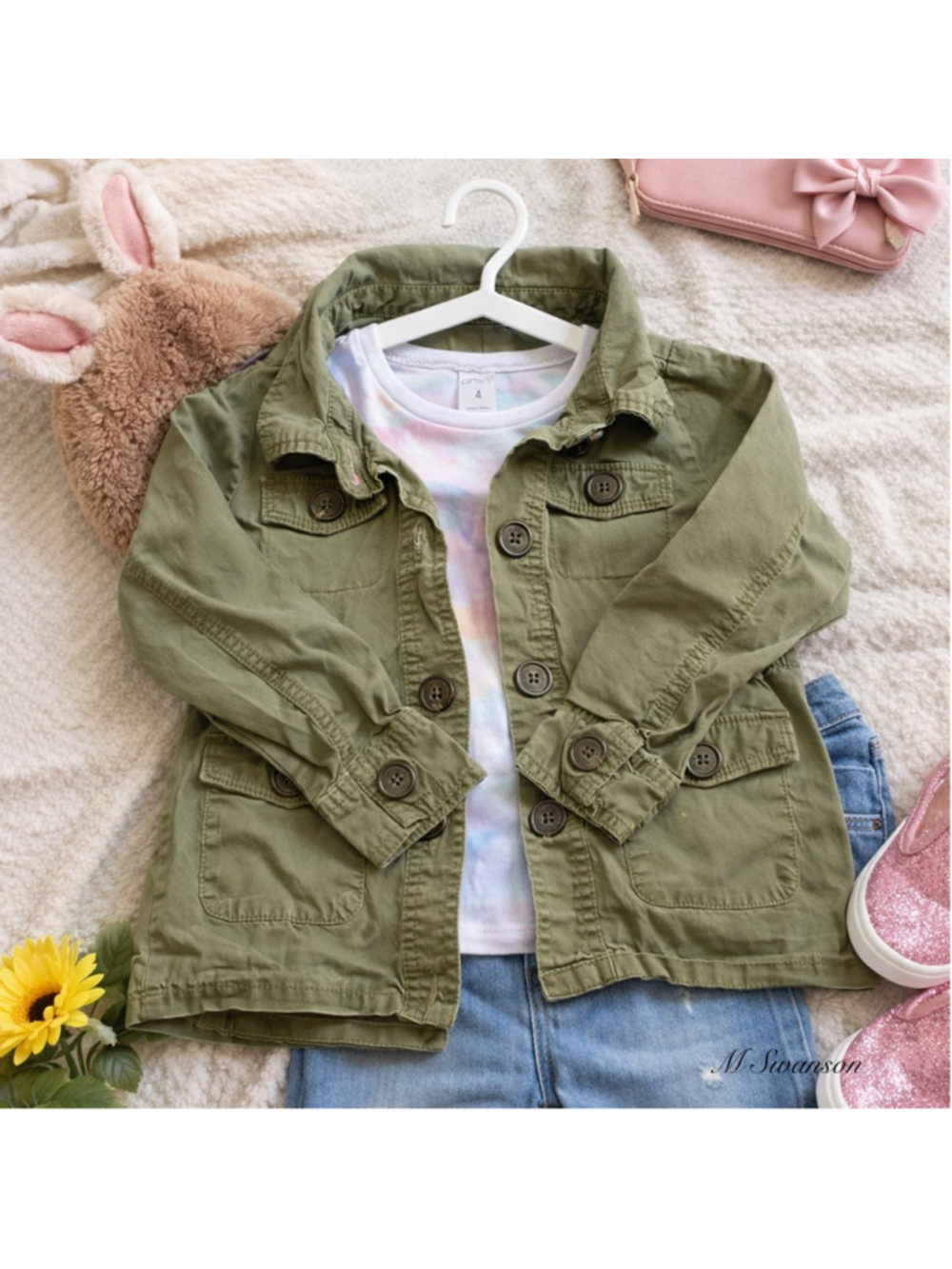 Carter's Girls Khaki Green Twill Utility Jacket Size 4